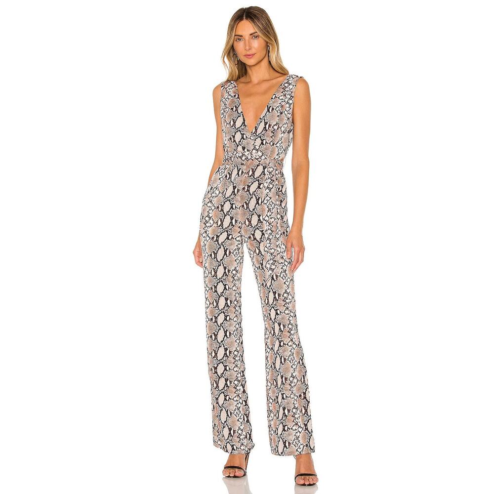 NWT NBD Womens Neptune Jumpsuit Tan Snake Skin Medium REVOLVE Reptile Print Pant